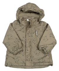Hnědá šusťáková zimní bunda s liškami a kapucí H&M