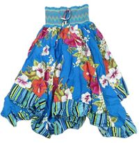 Modro-barevné květované lehké šaty s žabičkováním 