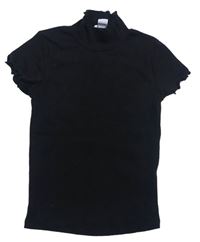 Černé žebrované tričko se srojáčkem Primark