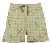 Smetanovo-khaki kostkované kraťasy s dinosaury George