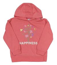Růžová mikina s květinou a nápisem a kapucí Primark