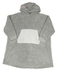 Šedá chlupatá domácí oversize mikina s kapucí - králík 