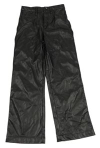 Černé koženkové wide leg high waist kalhoty H&M