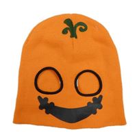 Oranžová pletená čepice s očima - dýně 