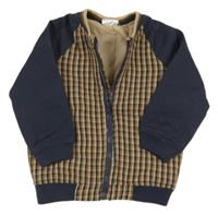 Hnědo-tmavomodrá kostkovaná plátěná jarní bunda zn. Pep&Co