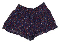 Tmavomodro-červené květované sukňové kraťasy M&S