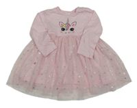 Světlerůžové šaty s tylovou sukní a jednorožcem 