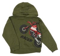 Tmavozelená mikina s motorkou a kapucí Primark