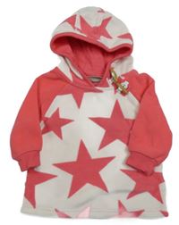 Bílo-růžová fleecová mikina s hvězdami a kapucí Next