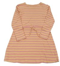 Meruňkovo-růžové pruhované žebrované šaty 