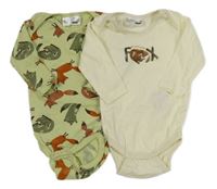 2x body - smetanové s liškou + zelené s liškami 