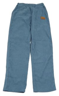 Modré žebrované sametové kalhoty s nášivkou 