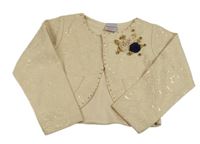 Světlebéžové vzorované společenské bolerko s květinou 