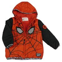 Červeno-černá šusťáková zateplená bunda se Spidermanem a kapucí Nutmeg