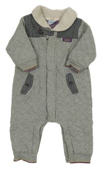 Šedý prošívaný podšitý teplákový overal s huňatým límečkem Baker