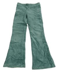 Zelené žebrované sametové flare tepláky kiabi