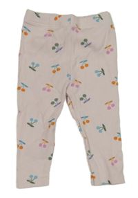 Světlerůžové žebrované legíny s třešněmi Zara