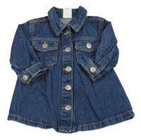 Tmavomodré propínací riflové šaty s límečkem hema