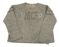 Šedá melírovaná crop úpletová mikina s nápisem 