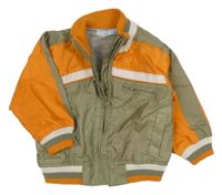 Khaki-oranžová šusťáková jarní bunda s kapucí 