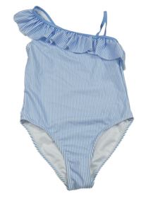 Bílo-modré pruhované jednodílné plavky s volánkem Page one young