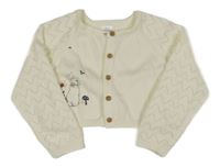 Smetanový propínací lehký svetr se vzorovanými rukávy a králíky 