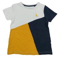 Bílo-tmavomodro-okrové tričko s výšivkou C&A