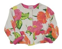 Bílo-růžová květovaná propínací mikina baker 