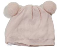 Světlerůžová pletená podšitá čepice s bambulemi H&M
