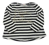 Černo-bílý pruhovaný svetr s nápisem H&M