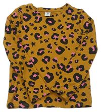 Hnědé žebrované triko s leopardím vzorem Tu