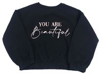 Černá crop mikina s nápisem Matalan