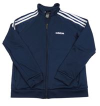 Tmavomodrá propínací sportovní mikina s pruhy Adidas