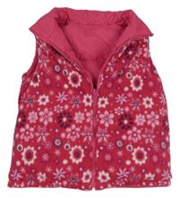 Růžová květovaná šusťákovo-fleecová oboustranná zateplená vesta 
