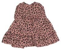 Růžovo-šedé úpletové šaty s leopardím vzorem F&F