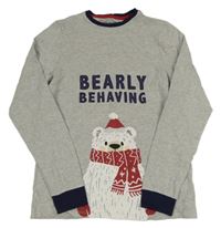 Šedé melírované pyžamové triko s medvědem Next