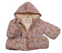 Růžová květovaná šusťáková zimní bunda s kapucí GAP