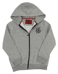 Šedá propínací mikina s nápisem a kapucí DFND