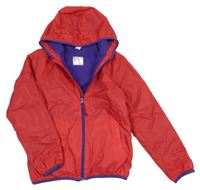 Jahodovo-fialová šusťáková lehce zateplená funkční bunda s kapucí Quechua