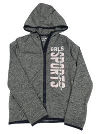 Šedá melírovaná propínací sportovní mikina s nápisy a kapucí Ergeenomixx