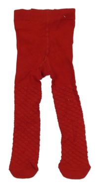 Červené žebrované vzorované punčocháče 