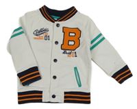 Bílo-tmavomodro-oranžová propínací baseballová mikina s nápisy Topomini