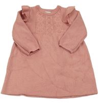 Růžové svetrové vzorované šaty s volánky F&F