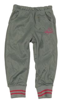 Šedo-růžové sportovní tepláky s nápisem 