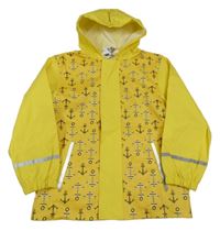 Žlutá voděodolná jarní bunda s kotvami a kapucí Lupilu