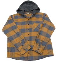 Antracitovo-okrová kostkovaná košile s kapucí 