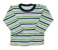 Bílo-modro-šedo-zelené pruhované triko 