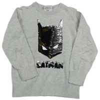 Světlešedý svetr s Batmanem z flitrů C&A