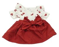 Bílo-vínové žebrované šaty se srdíčky a mašlí 