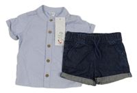 Nové - 2set - Světlemodrá košile + tmavomodré riflové kraťasy F&F